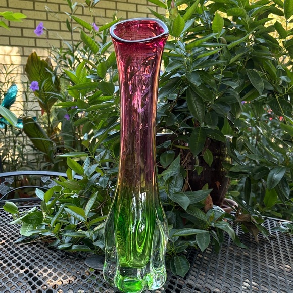 Vintage Other - 1950's 16" Pink and Green Glass Art Vase